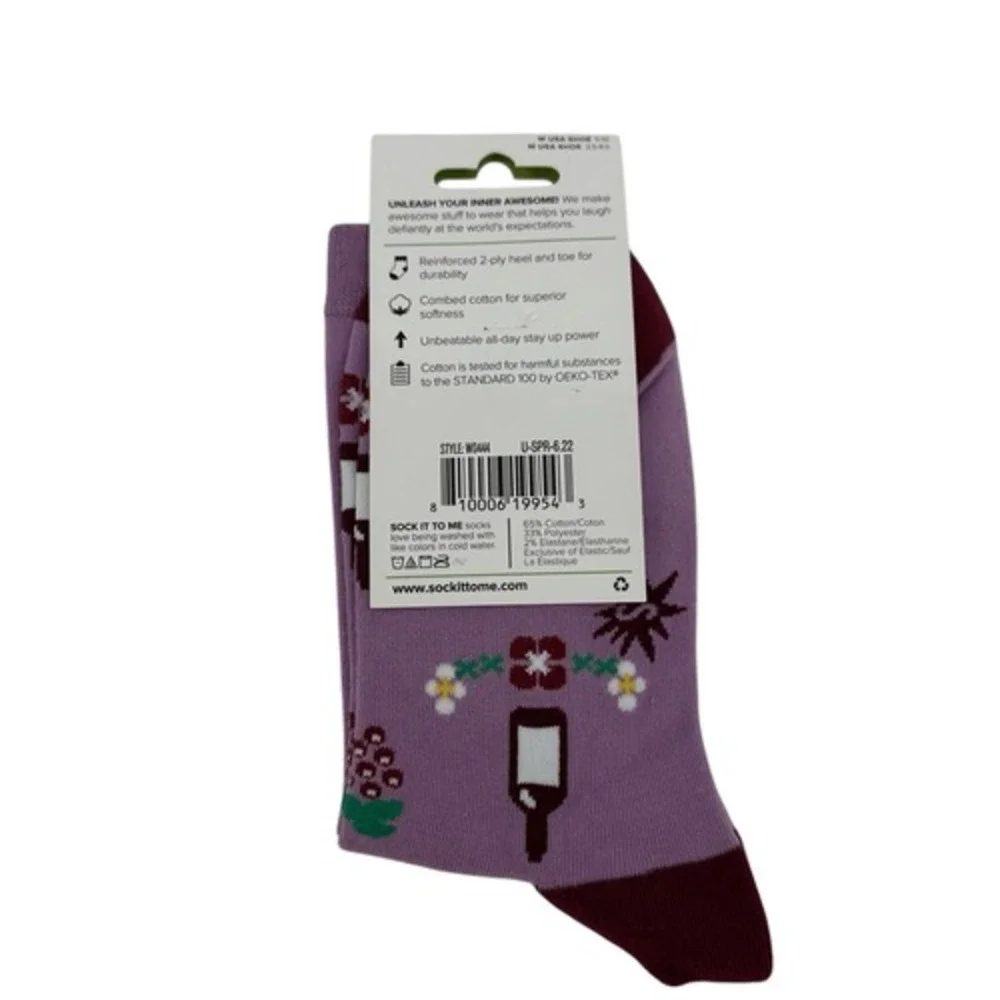 Sock‎ It To Me Crew Socks Women 5-10 Purple Maybe Wine Will Help Novelty NWT